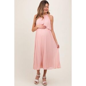 PinkBlush Pleated Woven Maternity Midi Dress